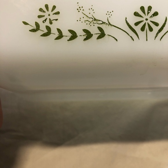 Vintage Fire King Milk Glass Green Flowers Pattern Loaf 9” x 5” - Picture 5 of 10